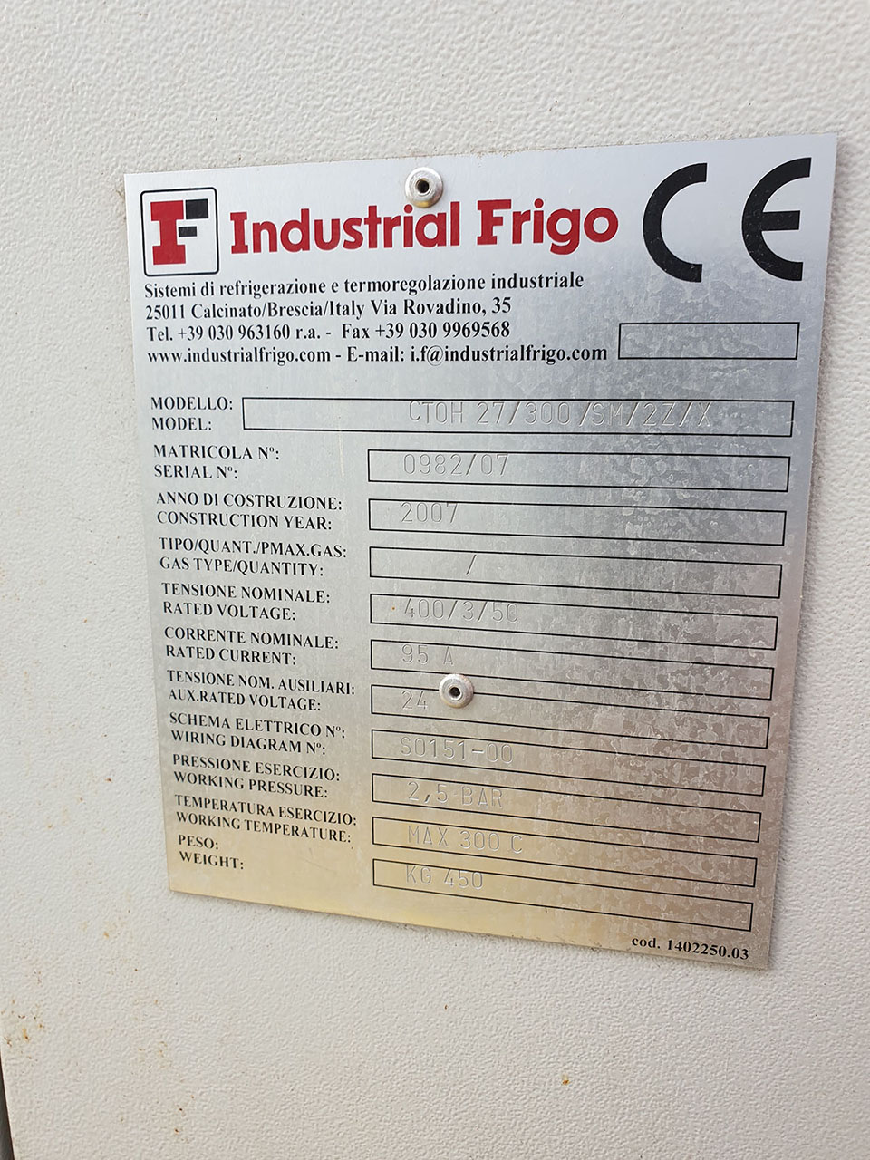 Refrigerador de óleo industrial Frigo CTOH 27/300/SM/2Z/X ZU2087